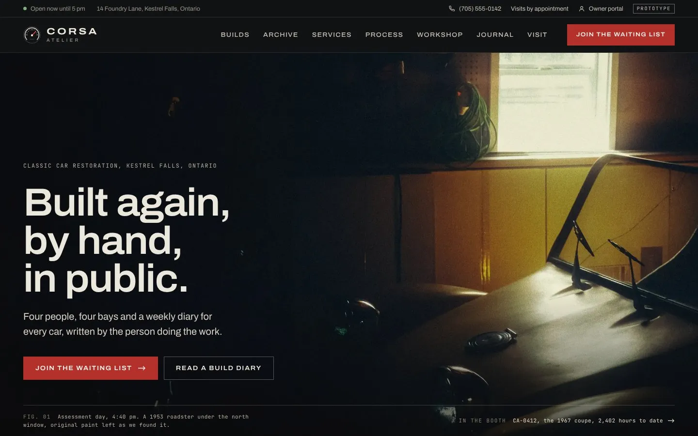 Corsa Atelier website, home page
