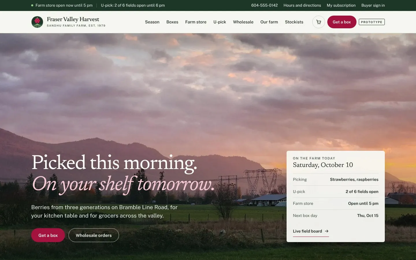 Fraser Valley Harvest website, home page