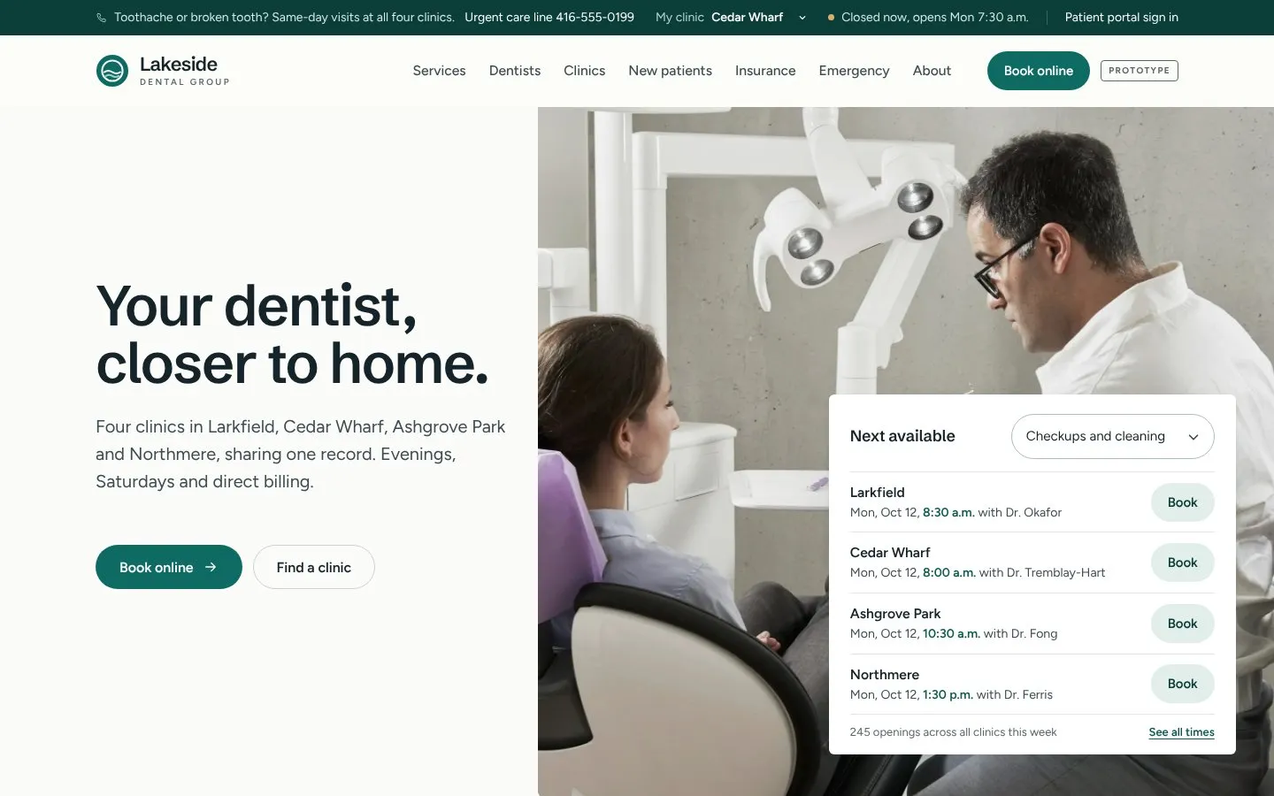 Lakeside Dental Group website, home page