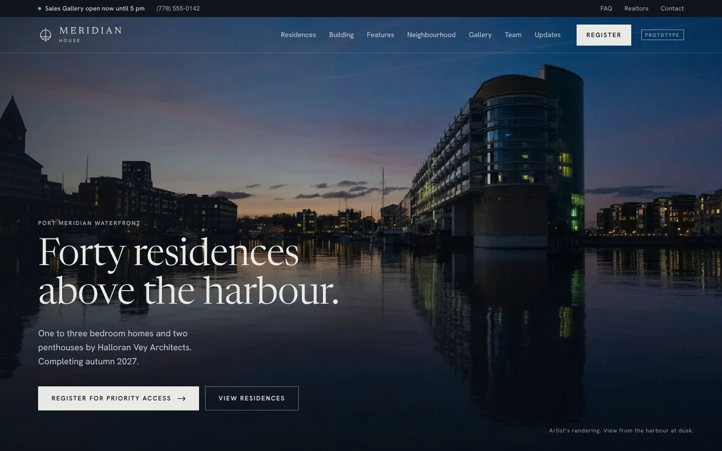 Meridian House website, home page