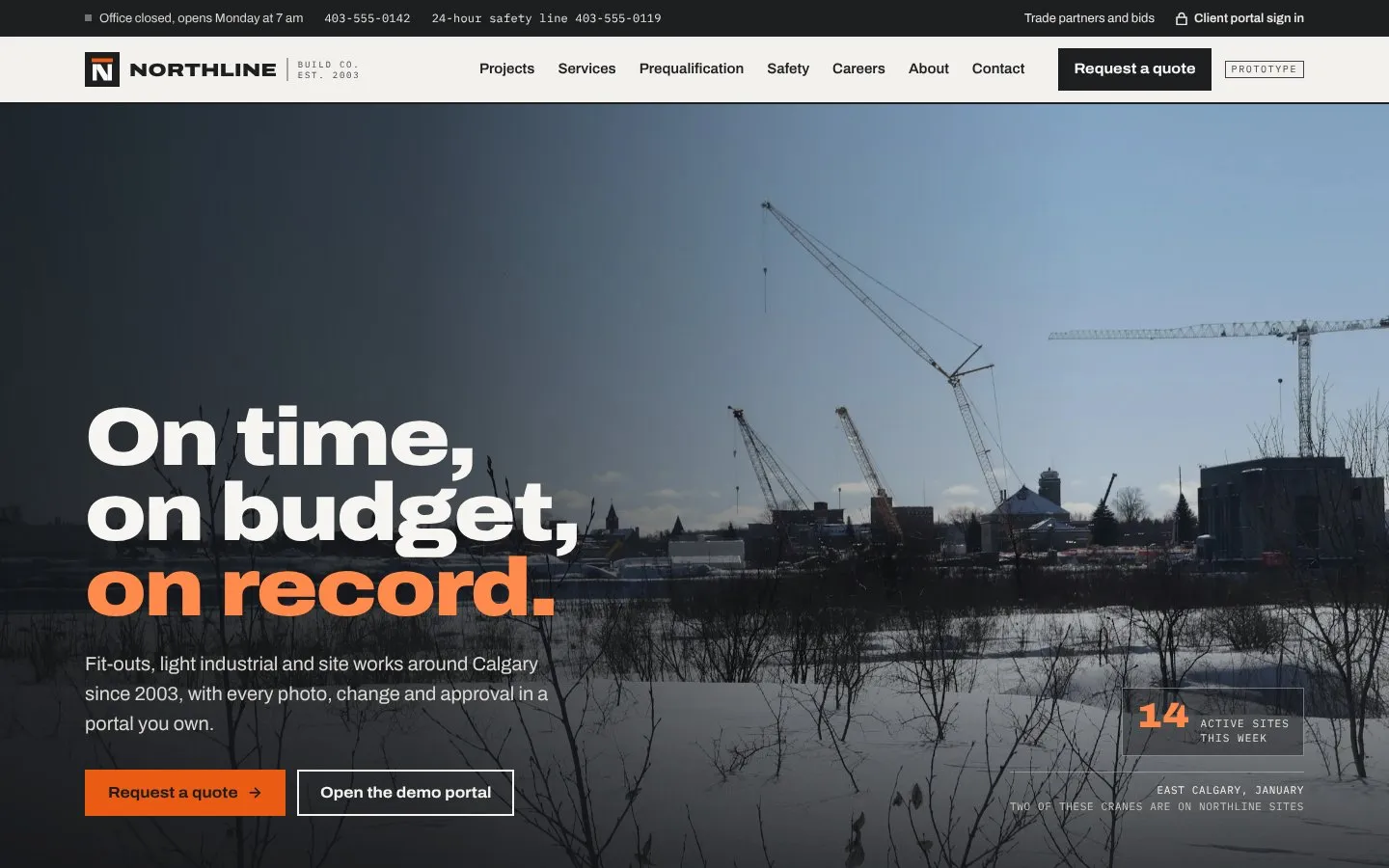 Northline Build Co website, home page